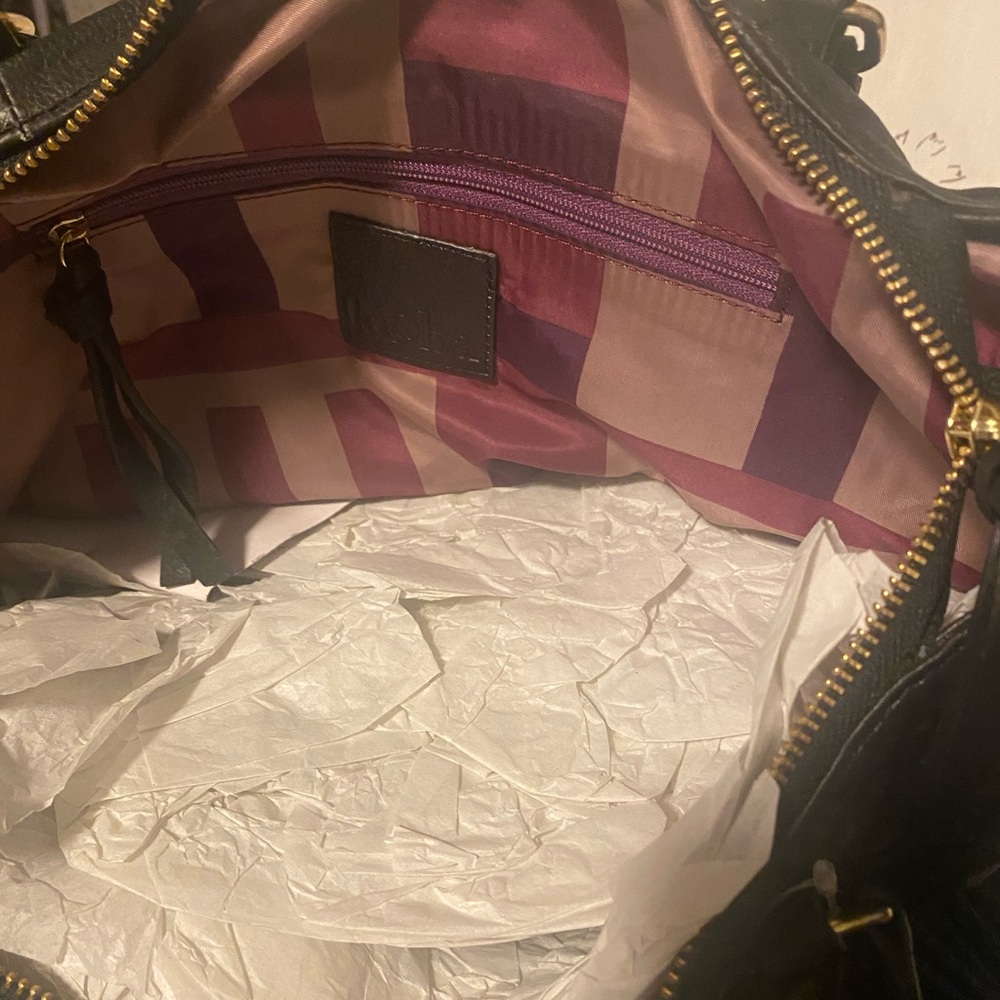 Black Leather Tote Bag with Gold Tone Accents - Picture 7 of 7